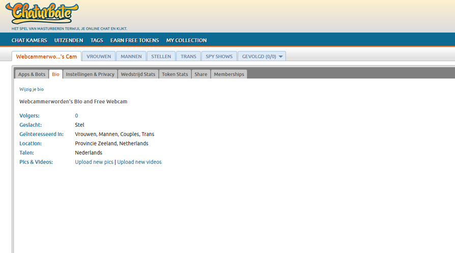 Chaturbate account instellingen en statistieken
