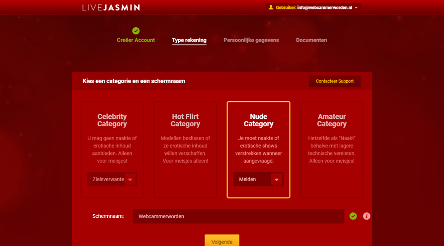 Categorie en schermnaam selecteren