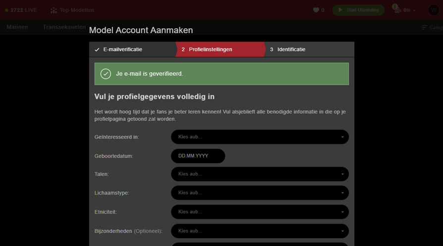 Account aanmaken op StripChat